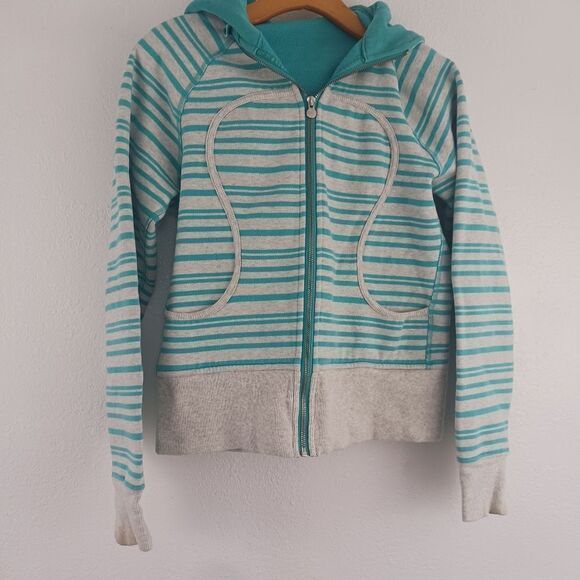 Lululemon Scuba Jacket Gray Green Turquoise Striped Hoodie Full Zip Heavy size 5 - Picture 1 of 6